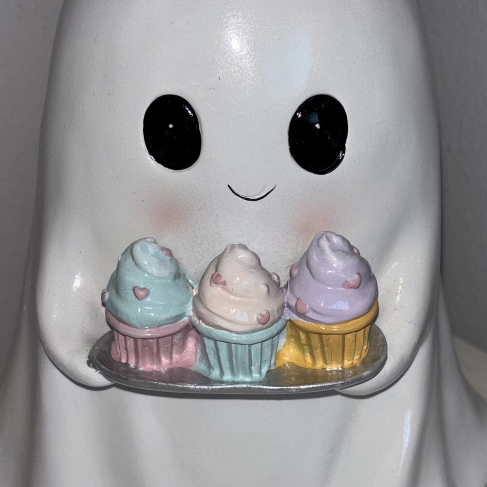 Ghost with Purple Bow and Pastel Cupcakes Summerween Halloween Whimsical NEW - Picture 2 of 4